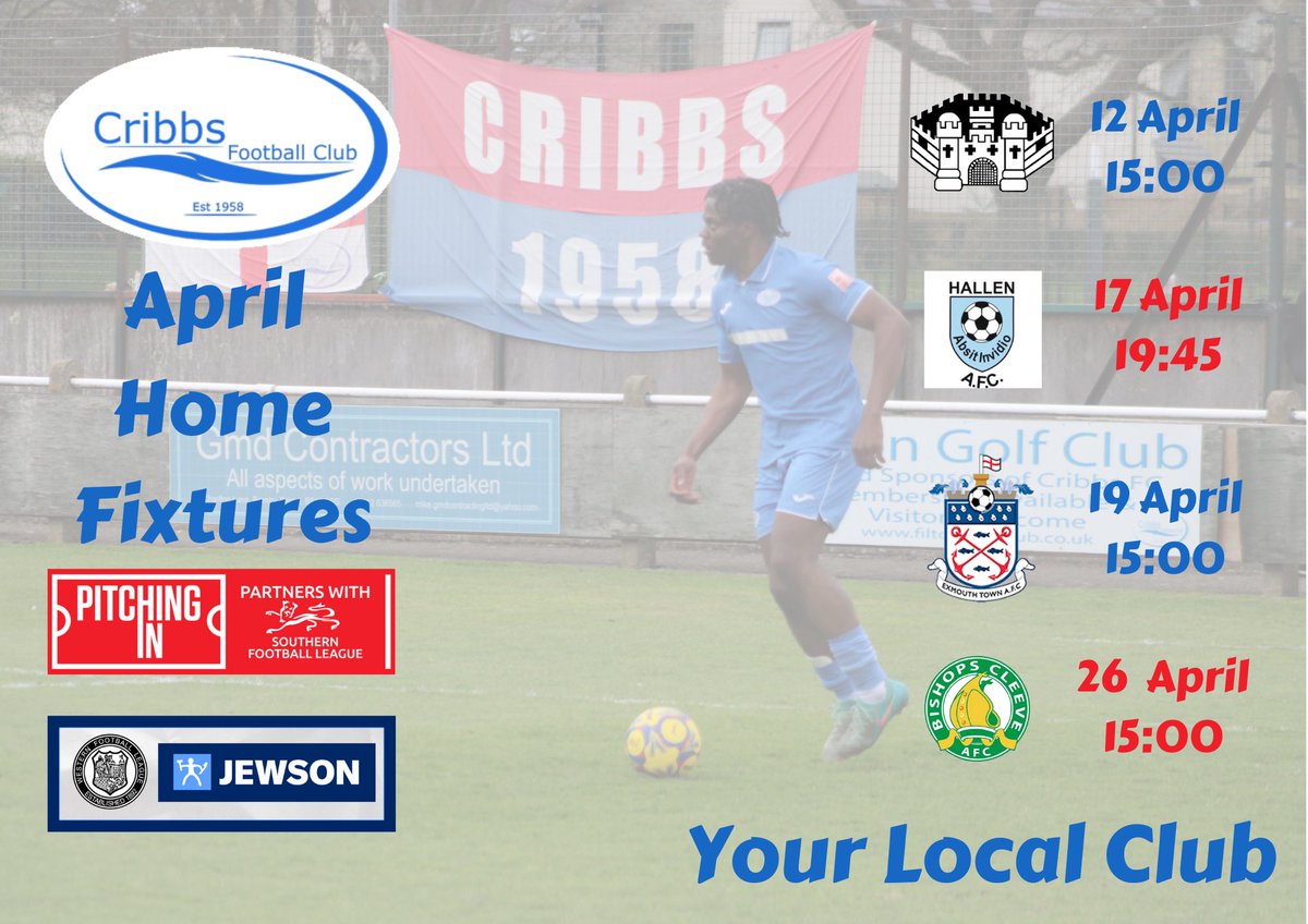𝐀𝐩𝐫𝐢𝐥 𝐅𝐢𝐱𝐭𝐮𝐫𝐞𝐬

Some big matches coming up <a href="/SW_Pitchside/">South West Pitch-Side Trauma Care</a>🏟️in the remainder of the month as we welcome sides chasing either the title or play-off positions in their league.

On Saturday in the <a href="/_WesternLeague_/">Western League</a> our Reserves welcome <a href="/DevizesTownFC/">Devizes Town FC</a> and on Maundy Thursday