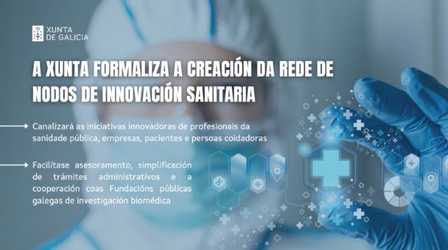 Consellería de Sanidade (@sanidadexunta) on Twitter photo 💡O Consello da <a href="/Xunta/">Xunta de Galicia</a> aproba o decreto polo que se crea formalmente a Rede de Nodos de Innovación Sanitaria
➡️ Impulsará o desenvolvemento de solucións innovadoras que melloren a asistencia e a calidade de vida dos pacientes
🔗 saladecomunicacion.sergas.gal/Paginas/mobile… 💡O Consello da <a href="/Xunta/">Xunta de Galicia</a> aproba o decreto polo que se crea formalmente a Rede de Nodos de Innovación Sanitaria
➡️ Impulsará o desenvolvemento de solucións innovadoras que melloren a asistencia e a calidade de vida dos pacientes
🔗 saladecomunicacion.sergas.gal/Paginas/mobile…