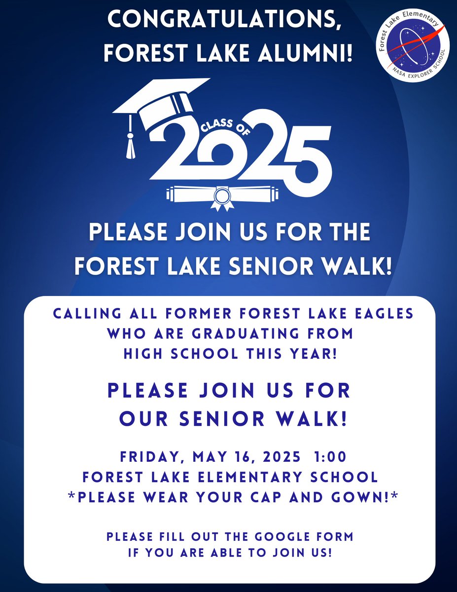 Forest Lake Eagles (@forestlakeeagle) on Twitter photo Calling all former Forest Lake Eagles who are graduating this year! Please fill out this Google Form if you are able to join us! forms.gle/Z31q5GBDdzgUMUโฆ
<a href="/Bjackson_FLE/">B Jackson</a> <a href="/stnewton9/">Stephanie Newton</a> <a href="/Davis_FLE/">Brandon Davis</a> <a href="/TWilliamsFLE/">Mrs. T. Williams FLE</a> <a href="/RichlandTwo/">Richland School District Two</a> Calling all former Forest Lake Eagles who are graduating this year! Please fill out this Google Form if you are able to join us! forms.gle/Z31q5GBDdzgUMUโฆ
<a href="/Bjackson_FLE/">B Jackson</a> <a href="/stnewton9/">Stephanie Newton</a> <a href="/Davis_FLE/">Brandon Davis</a> <a href="/TWilliamsFLE/">Mrs. T. Williams FLE</a> <a href="/RichlandTwo/">Richland School District Two</a>