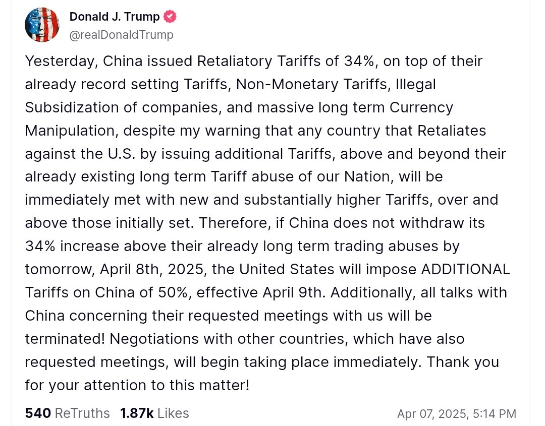 Trump Slaps 50% Tariff Increase on China!

Full blown Engineered recession.

What we should do?

1. Grab popcorn and enjoy the show like we prefer to do

2. Gear up increase your production and kill deal for Xmas time

Unlimited short window opportunity for Indian Business