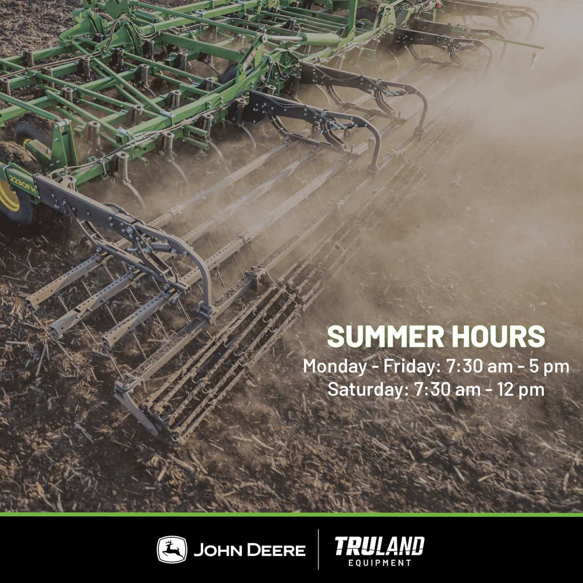 As we head into longer days, we’re adjusting our hours to better serve our customers. Beginning today, our ag locations will open at 7:30 AM, Monday through Saturday. Whether you’re grabbing parts or planning service, we’re here earlier to keep your operation running.