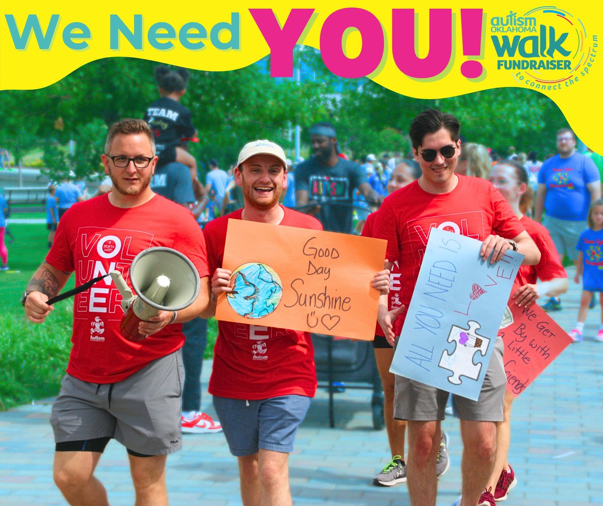The AutismOklahoma Walk wouldn't be possible without our incredible volunteers! We need YOU to help make this event a success. ✨

📅 Tulsa - May 17
📅 OKC - June 7

💡 Sign up today &amp; be a part of something special!  
Tulsa: signupgenius.com/go/10C084DA4A9…
OKC: signupgenius.com/go/10C084DA4A9…