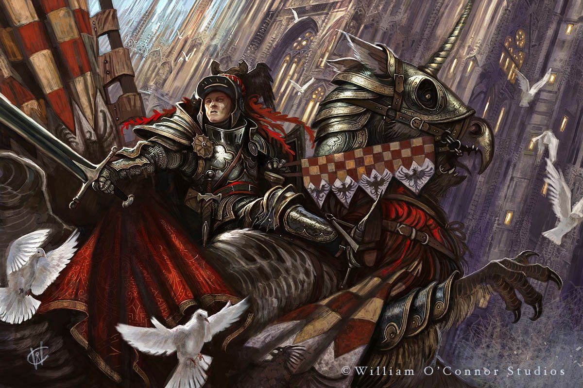 William O'Connor's Paladin Astolpho and his magical hippogriff, characters in Renaissance epics, Morgante by Luigi Pulci, Orlando Innamorato by Matteo Maria Boiardo, Orlando Furioso by Ludovico Ariosto, chanson de geste The Four Sons of Aymon, &amp; epic poem La Prise de Pampelune.