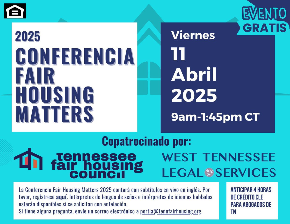Check out the 2025 Fair Housing Matters Conference this Friday! Hosted by <a href="/TNFairHousing/">TN Fair Housing Council</a>  and West Tennessee Legal Services, the virtual conference is free to attend. 

To register, visit ➡️bit.ly/FHMC2025