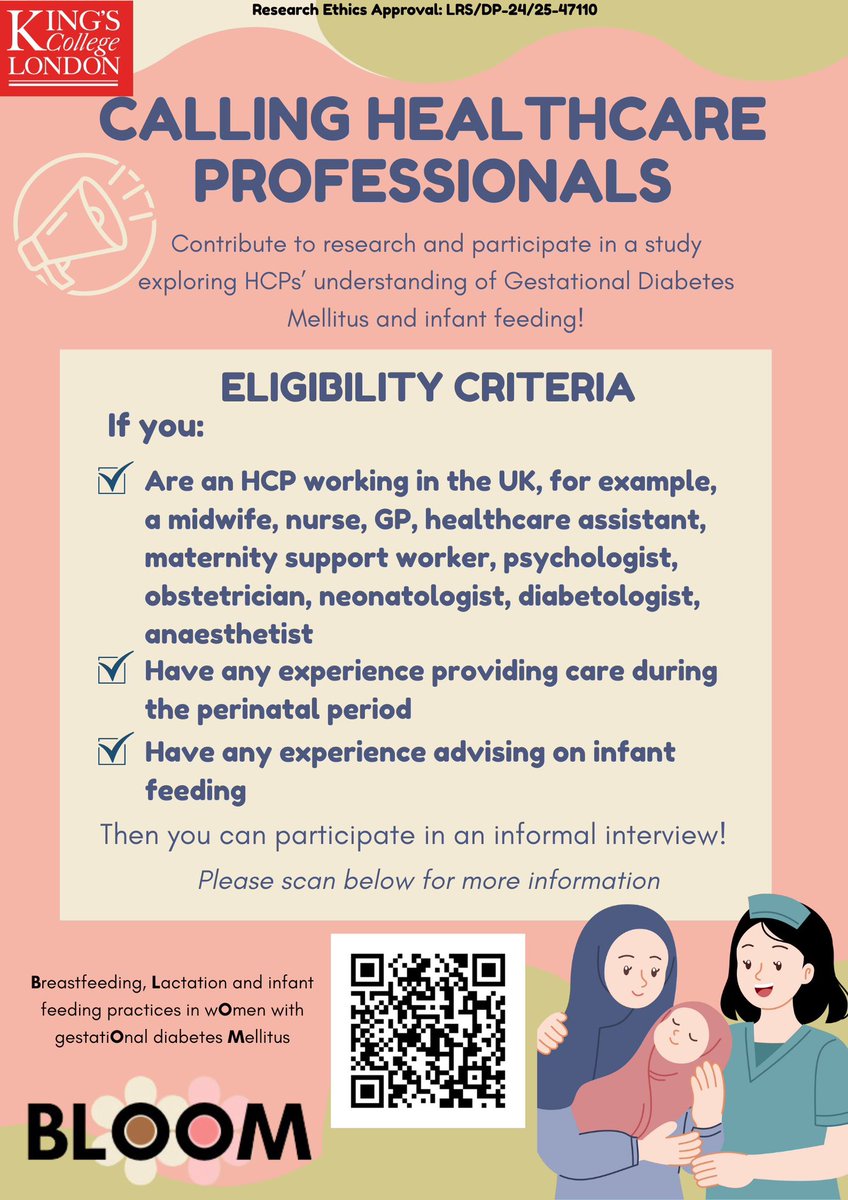 Calling Healthcare Professionals! 

I’m looking to recruit HCPs for an informal interview about their experiences supporting women in the perinatal period on infant feeding practices for my PhD research. Please take part and/or share with your networks! 

qualtrics.kcl.ac.uk/jfe/form/SV_ee…