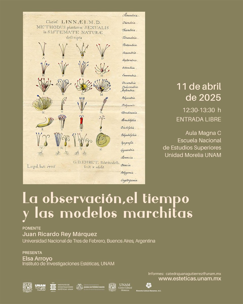 El #IIEUNAM, invita a la conferencia “La observación, el tiempo y las modelos marchitas”. Ponente: Juan Ricardo Rey Márquez. 11 de abril de 2025, 12:30 h. Aula Magna C de la Escuela Nacional de Estudios Superiores, Unidad Morelia UNAM. Transmisión a cargo de la ENES Morelia-UNAM.