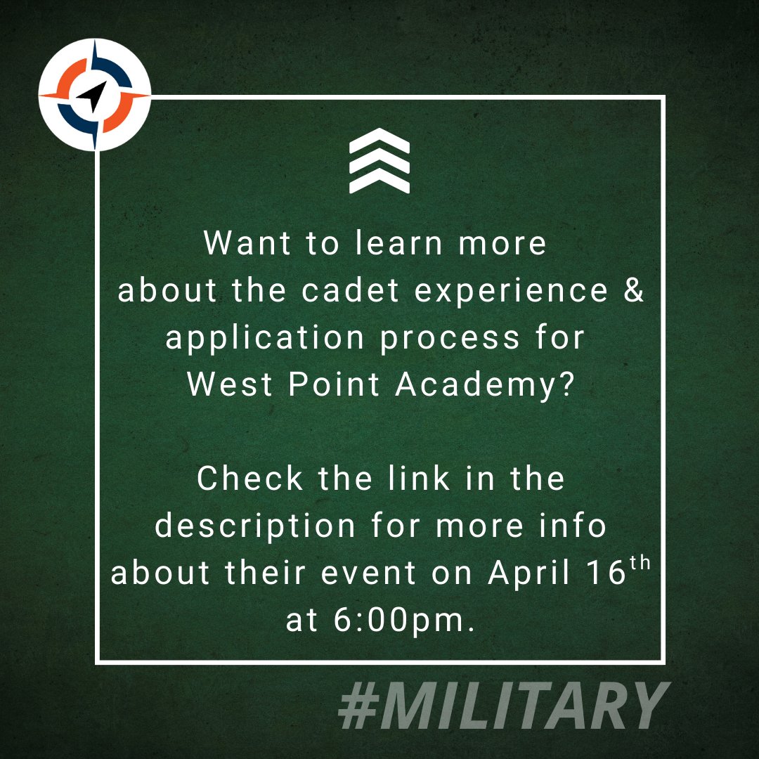 If you are interested in learning more about the cadet experience, as well as the application process for West Point, they will be hosing an informational briefing on Wed. 4/16 at 6:00pm in Chicago. For more information &amp; to RSVP, visit: apply.westpoint.edu/register/?id=7…