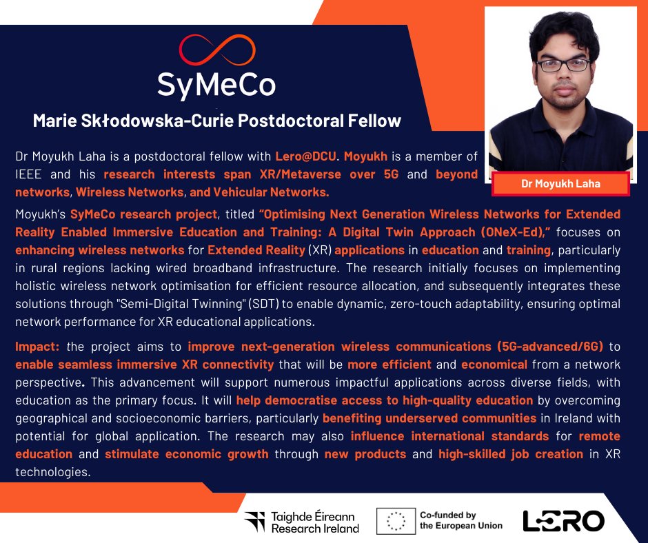 SyMeCo Fellowships (@symecocofund) on Twitter photo 💫Meet our #SyMeCoCOFUND fellow Moyukh Laha <a href="/Moyukh_Laha/">Moyukh Laha</a> who is undertaking his <a href="/MSCActions/">Marie Skłodowska-Curie Actions</a> <a href="/Researchirel/">Research Ireland</a> fellowship and his #ХR project <a href="/LeroCentre/">Lero</a> <a href="/DCU_Research/">DCU Research</a> <a href="/PELatDCU/">PEL@DCU</a>.
Check out ➡️symeco.lero.ie for info on SyMeCo fellowships. 💫Meet our #SyMeCoCOFUND fellow Moyukh Laha <a href="/Moyukh_Laha/">Moyukh Laha</a> who is undertaking his <a href="/MSCActions/">Marie Skłodowska-Curie Actions</a> <a href="/Researchirel/">Research Ireland</a> fellowship and his #ХR project <a href="/LeroCentre/">Lero</a> <a href="/DCU_Research/">DCU Research</a> <a href="/PELatDCU/">PEL@DCU</a>.
Check out ➡️symeco.lero.ie for info on SyMeCo fellowships.