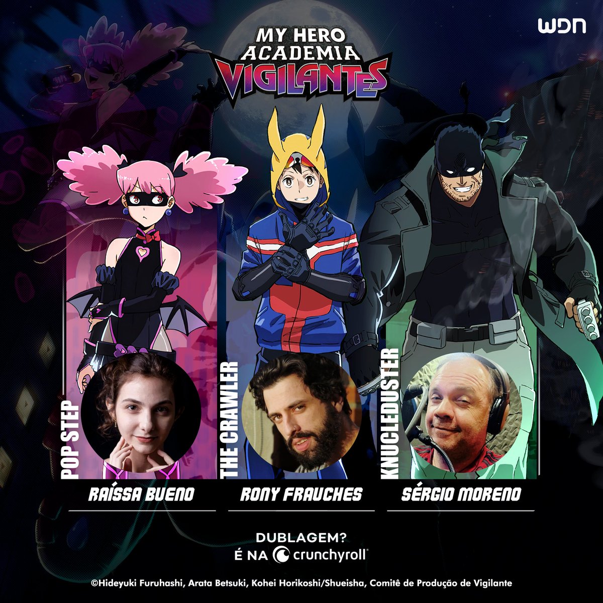 wdn_br's tweet photo. 🌙 Inspirados pela vontade de ajudar pessoas, um grupo de heróis ilegais faz justiça com as próprias mãos!

🌃 O primeiro de 'My Hero Academia: Vigilantes' já está disponível na @Crunchyroll_PT com dublagem simultânea! https://t.co/E5uTQoTeHi
