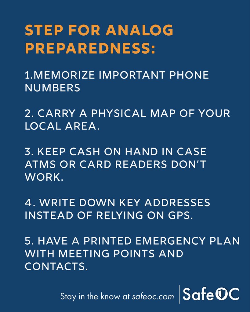 safe_oc's tweet image. Can you navigate without your phone? What if your battery dies or the internet is down? Technology is great—until it's not.

Be prepared. Sign up for our newsletter at: safeoc.com/news

#AnalogAwareness #SpringIntoSafety #SafeOC #OCSafety  #IfYouSeeSomethingSaySomething