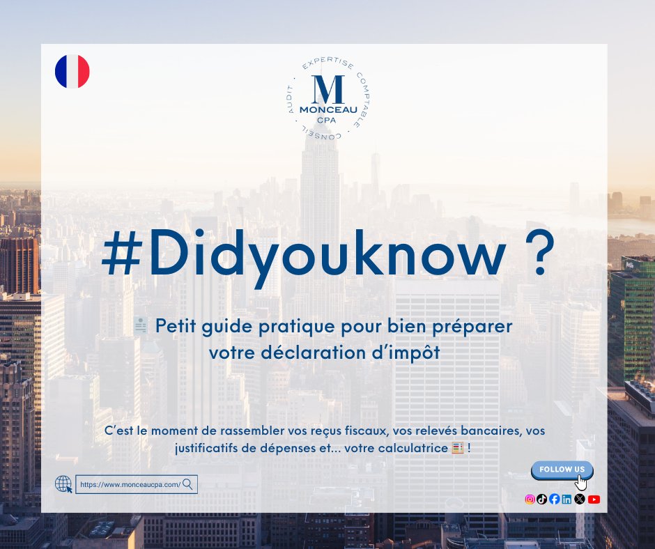 CpaMonceau's tweet image. #Didyouknow
📣 La saison des déclarations d’impôts est officiellement lancée 💼💸

 Découvrez dès maintenant notre article complet sur le sujet 👉monceaucpa.com/post/petit-gui…

#monceaucpa #impots2025 #declarationderevenus #conseilsfiscaux