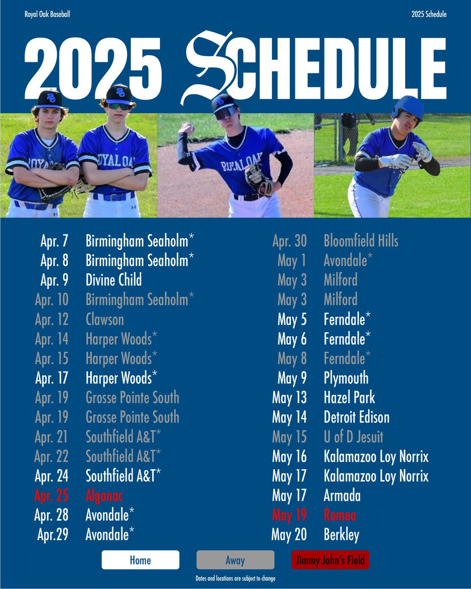 Baseball Season has arrived! Here is our 2025 Royal Oak Ravens schedule!