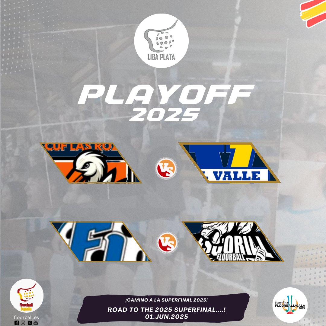 PLAYOFF #FloorballEspaña: Camino a la Superfinal, ya estamos en los #PlayOff de #LigaPlata
<a href="/Guada_Deporte/">Deportes Guadarrama</a> <a href="/CUFLasRozas/">CUF Las Rozas</a> <a href="/CDEElValle/">C.D.E. El Valle</a> <a href="/floorball_Lega/">Floorball Leganés</a> <a href="/FblEscorial/">Floorball Escorial</a> <a href="/uhkmadrid/">Unihockey Madrid</a> <a href="/FenixFloorball/">Fénix San Lorenzo</a> 
unihockey.es/liga_plata_24_…