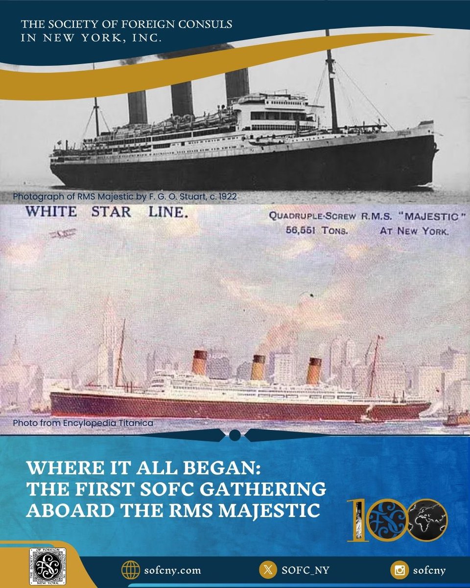 SOFC_NY's tweet image. The Society of Foreign Consuls in New York, Inc. (SoFC) traces its beginnings to a unique setting--aboard the RMS Majestic. 
#SoFC #SoFC100 #History #RMSMajestic