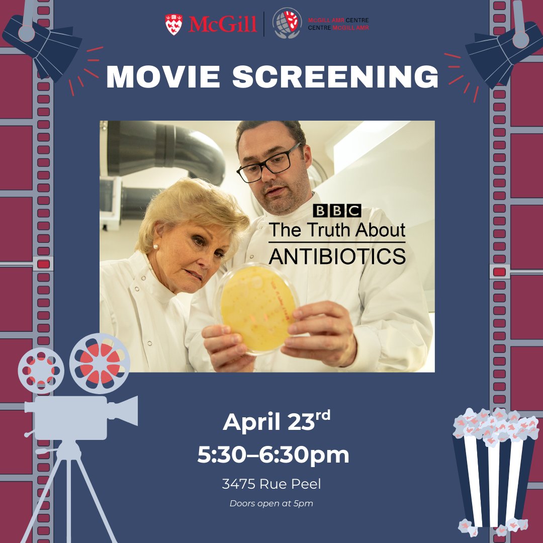 We will be hosting a movie screening of "The Truth About Antibiotics" on April 23rd! Doors open at 5:00pm and the movie will start at 5:30pm. Join us to learn about antibiotics and AMR. Popcorn will be provided! 🍿
