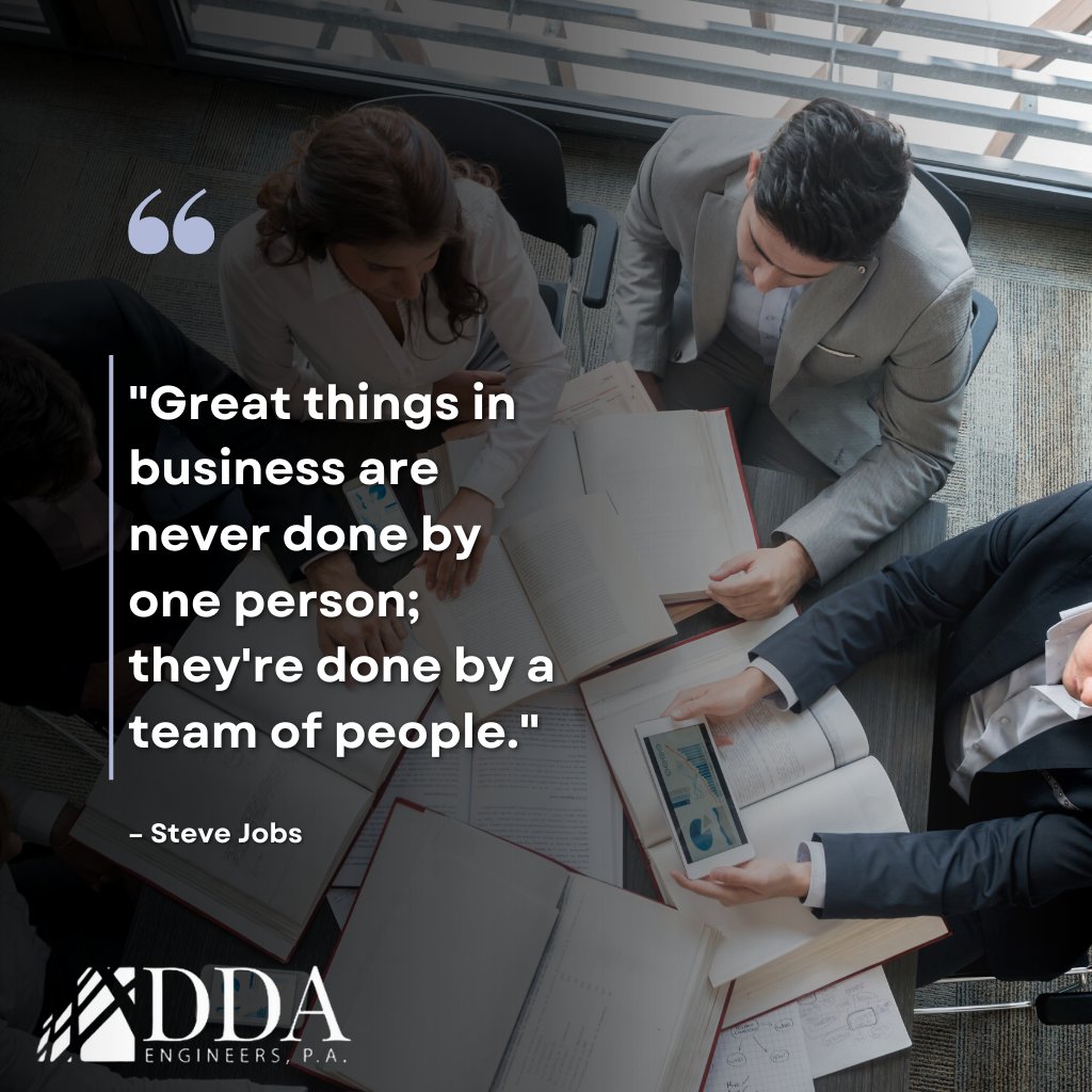 DDAEngineers's tweet image. &quot;Great things in business are never done by one person; they&apos;re done by a team of people.&quot; – Steve Jobs #ddaengineers #inspectionservices #peerreviews #miami
