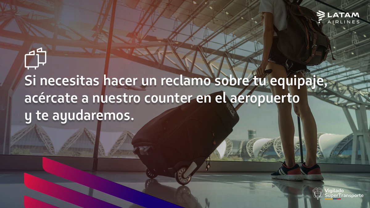 ¿Tu equipaje no llegó como esperabas? Puedes realizar tu reclamo directamente en nuestro counter del aeropuerto para recibir asistencia de inmediato. Revisa más información en: lnk.to/tWduvk