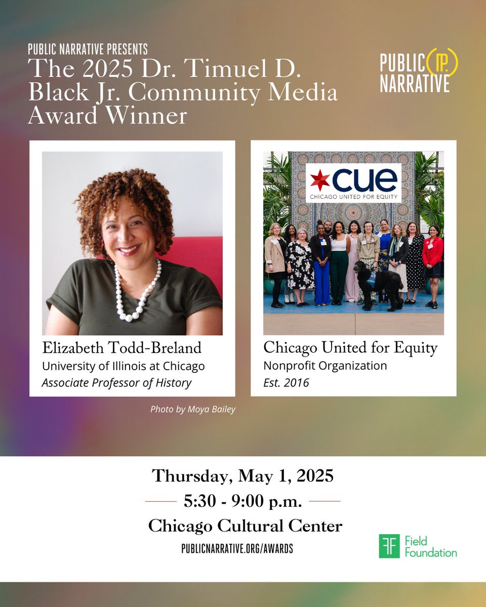 🎉 Congratulations to recipients of the 2025 Dr. Timuel D. Black Jr. Award for Civic Engagement, Elizabeth Todd-Breland and Chicago United for Equity!

Join us as we celebrate this new category! Be sure to get your tickets.
➡ bit.ly/40XvH2U

#CommunityMediaAwards