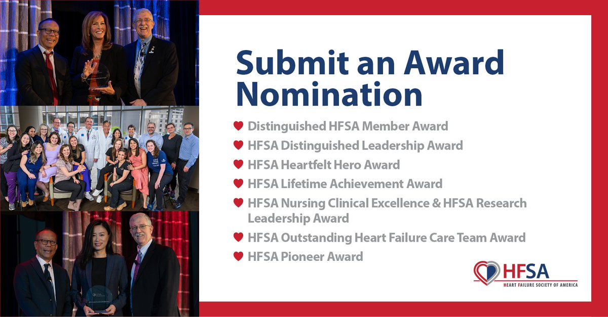 Award Season is Here 🏆 HFSA is excited to announce that Award Nominations are now open! Recognize your peers for the following awards:

🌟 Distinguished HFSA Member Award
🌟 HFSA Distinguished Leadership Award
🌟 HFSA Heartfelt Hero Award
🌟 HFSA Lifetime Achievement Award
🌟