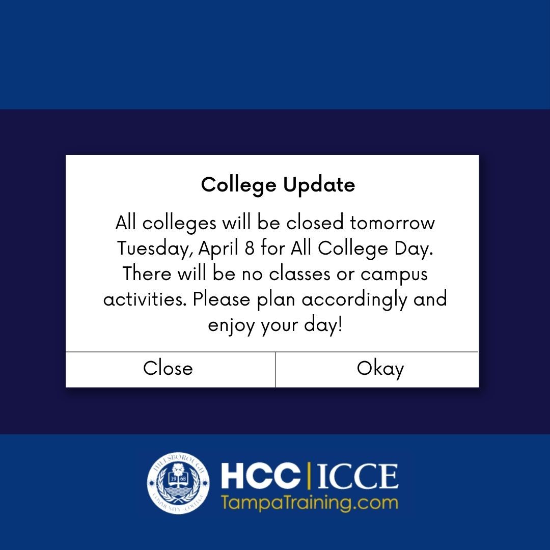⚠️ All colleges will be closed tomorrow Tuesday, April 8 for All College Day. There will be no classes or campus activities.