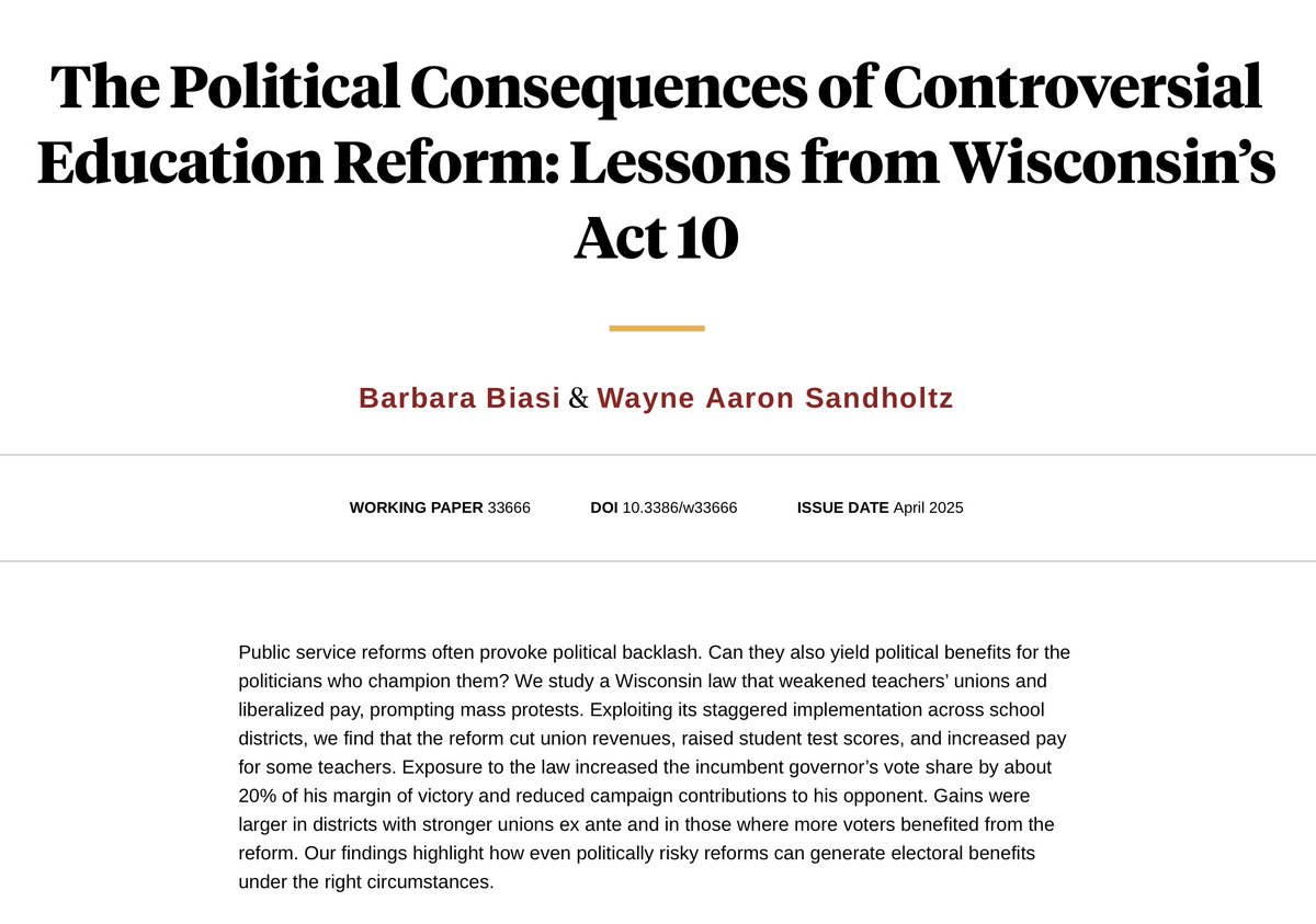 🚨🆕📜In a new NBER working paper out today (tinyurl.com/2vv3vnhf), with <a href="/wsandholtz/">Wayne Sandholtz</a>  we ask a 🔥question: Can controversial public policies end up being political successes even when they cause lots of backlash? And if the answer is yes, what drives pol success? A thread 👇
