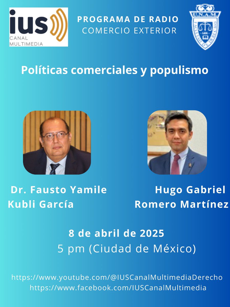 Programa de 📻 de Comercio Exterior <a href="/DerechoUNAMmx/">Facultad de Derecho</a> 

Transmisión

👉 m.facebook.com/IUSCanalMultim…

 👉 youtube.com/@iuscanalmulti…