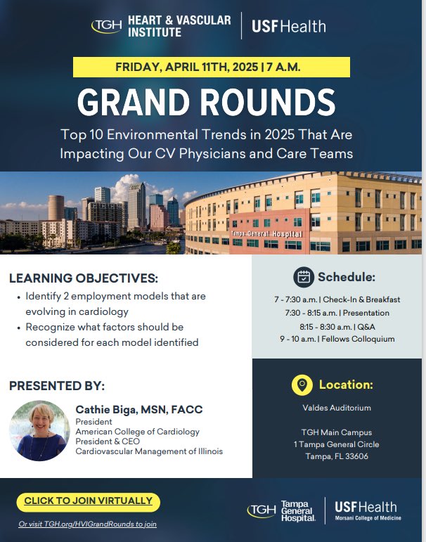 ⁦<a href="/TGHCares/">Tampa General Hospital</a>⁩ ⁦<a href="/ACCinTouch/">American College of Cardiology</a>⁩ Looking forward to this talk