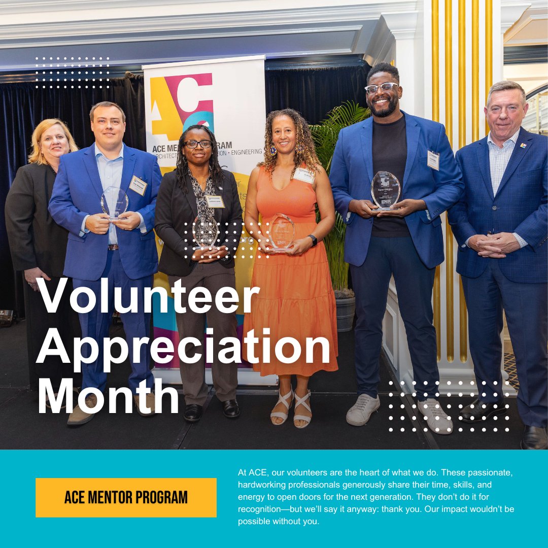 ACEMentor's tweet image. We&apos;re celebrating the amazing volunteers who make #ACEMentor thrive! 💙 Thanks for inspiring students + shaping the future. 👏#VolunteerAppreciationMonth #MentorProgram #AECindustry