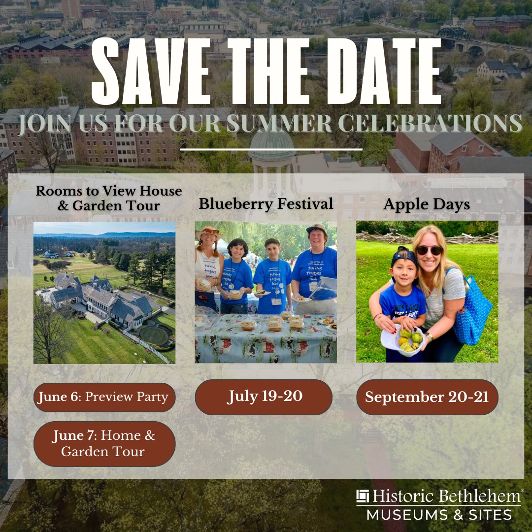 Celebrate summer in Historic #BethlehemPA ☀️ Join us for exclusive homes &amp; gardens tours, blueberry delights &amp; apple festivities. 

Discover the rich heritage &amp; vibrant community we have: brnw.ch/21wRQbz 🔗 #ExploreBethlehemHBMS