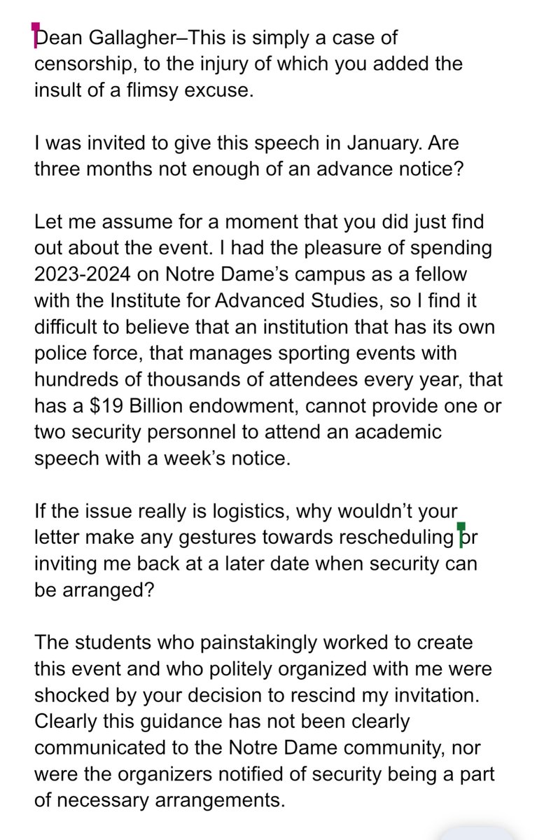 Eman Abdelhadi (@emanabdelhadi) on Twitter photo I was scheduled to give a talk on Palestine at a student conference at <a href="/NotreDame/">University of Notre Dame</a>. The University rescinded my talk a week in advance citing an extremely flimsy excuse. It is truly disgusting. Attached is the letter I received and my reply, link below... I was scheduled to give a talk on Palestine at a student conference at <a href="/NotreDame/">University of Notre Dame</a>. The University rescinded my talk a week in advance citing an extremely flimsy excuse. It is truly disgusting. Attached is the letter I received and my reply, link below...