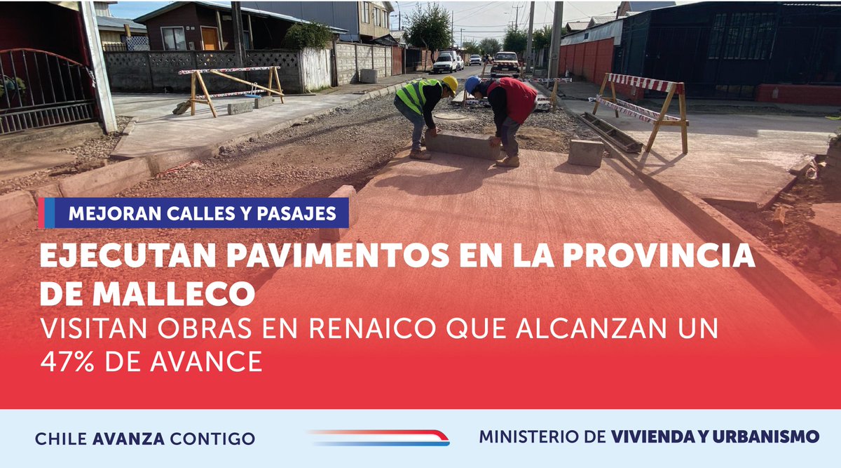 MinvuAraucanía (@minvuaraucania) on Twitter photo 🟡En #Renaico obras de pavimentación del <a href="/Minvu/">MINVU - Chile</a>, alcanzan un 47% de avance.
👷♂️👷♀️Se está materializando un total de mil 427 metros de longitud, con un costo de 443 millones de pesos.
#Malleco #Araucanía #Temuco 🟡En #Renaico obras de pavimentación del <a href="/Minvu/">MINVU - Chile</a>, alcanzan un 47% de avance.
👷♂️👷♀️Se está materializando un total de mil 427 metros de longitud, con un costo de 443 millones de pesos.
#Malleco #Araucanía #Temuco