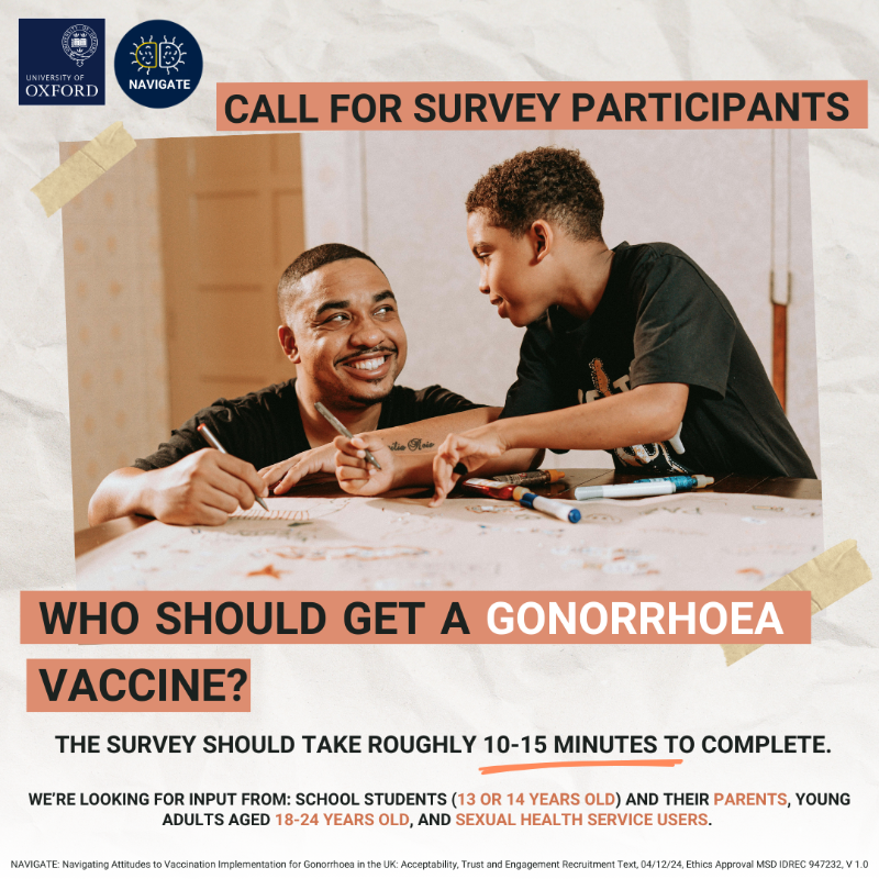 OxfordVacGroup's tweet photo. Gonorrhoea: would you take a vaccine?

If you are a 13 or 14 year old or the parent of a child this age, 18-24 years old, or a sexual health service user, we want to hear from you!

The survey should take roughly 10-15 minutes to complete.