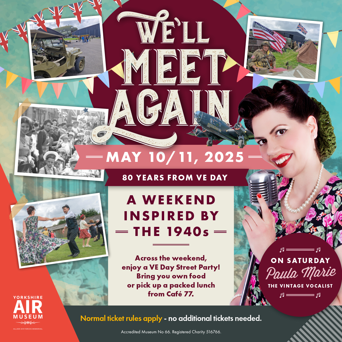 If you're looking for a way to mark VE Day in May then our wartime weekend, 'We'll Meet Again' is the perfect opportunity - May 10th/11th. As well as  re-enactors, displays and demonstrations, there's the chance to join in our VE Day street party! yorkshireairmusuem.org/events