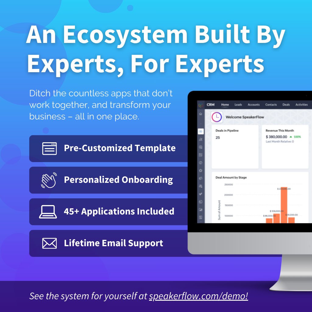 SpeakerFlow's tweet image. When you have systems working for you, your business changes. 🚀

Need help with this? That&apos;s what we&apos;re here for! Schedule a demo today! 🖱️

speakerflow.com/system?utm_cam…

#professionalspeaker #speakerlife #thoughtleadership