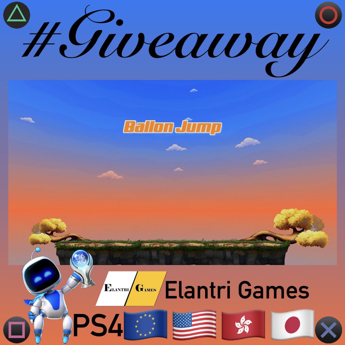 PSN_Robert2567's tweet photo. #Giveaway 

Ballon Jump 🎈

I have 4x #PS4 codes 
1x EU 🇪🇺 1x NA 🇺🇸 
1x AS 🇭🇰 1x JP 🇯🇵

If you want a specific one please comment

To win
Repost
Follow
@PSN_Robert2567
@ELANTRIgames 

Winners announced in 48 hours

Good Luck 
#GiveawayAlert https://t.co/qis6MjHJlC