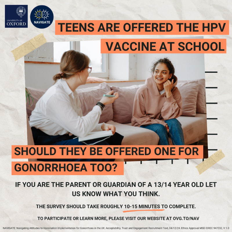 OxfordVacGroup's tweet photo. Gonorrhoea: would you take a vaccine?

If you are a 13 or 14 year old or the parent of a child this age, 18-24 years old, or a sexual health service user, we want to hear from you!

The survey should take roughly 10-15 minutes to complete.