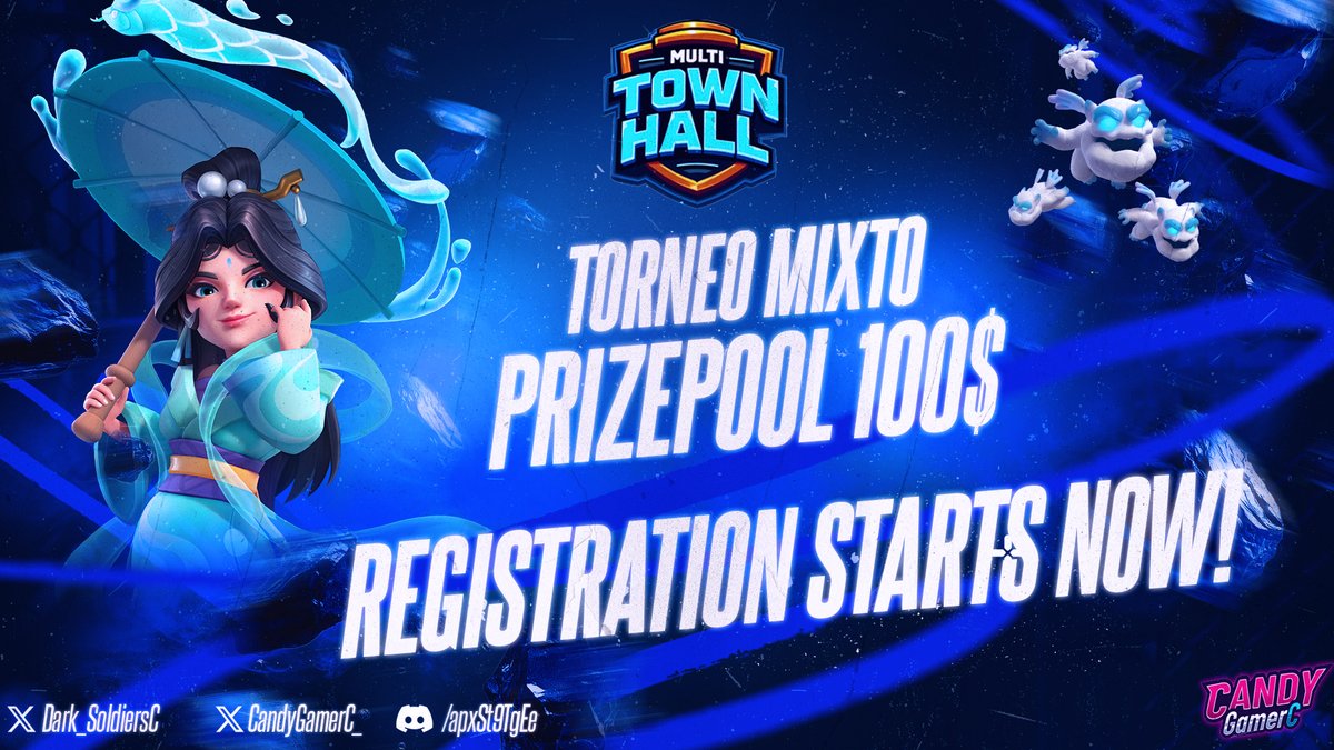 MULTI TOWNHALL 🏆   

2 TH17 | 1 TH15 | 1 TH14 | 1 TH13 ✅
$100 USD PRIZEPOOL! 💰
32 TEAMS ⚔️

REGISTRATION !
discord.gg/apxSt9TgEe

#ClashOfClans  | #ClashEsports