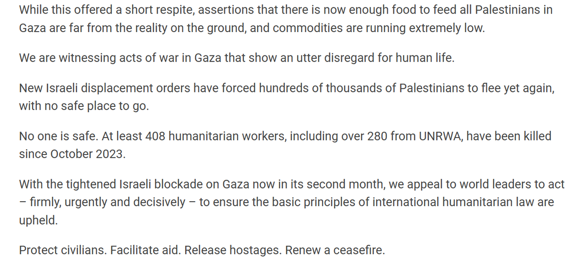 Noticias ONU (@noticiasonu) on Twitter photo 🔴"Estamos siendo testigos de actos de guerra en Gaza que muestran un desprecio absoluto por la vida humana".
Comunicado conjunto de los directores de <a href="/UNOCHA/">UN Humanitarian</a>, <a href="/UNICEF/">UNICEF</a>, <a href="/UNOPS/">UNOPS</a>, <a href="/UNRWA/">UNRWA</a>, <a href="/WFP/">World Food Programme</a> y <a href="/WHO/">World Health Organization (WHO)</a> 🔴"Estamos siendo testigos de actos de guerra en Gaza que muestran un desprecio absoluto por la vida humana".
Comunicado conjunto de los directores de <a href="/UNOCHA/">UN Humanitarian</a>, <a href="/UNICEF/">UNICEF</a>, <a href="/UNOPS/">UNOPS</a>, <a href="/UNRWA/">UNRWA</a>, <a href="/WFP/">World Food Programme</a> y <a href="/WHO/">World Health Organization (WHO)</a>