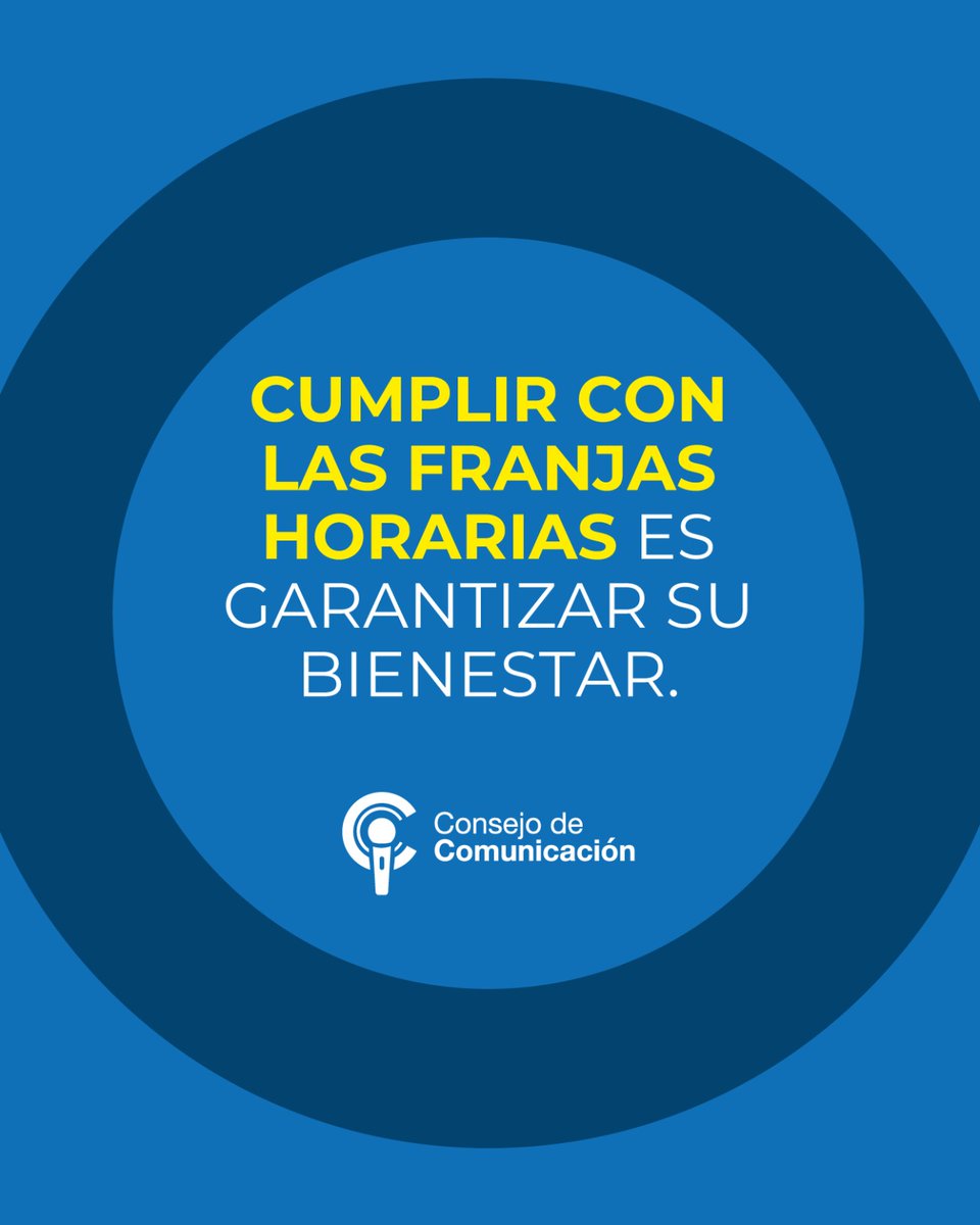 ConsejoComEc's tweet photo. Las franjas horarias garantizan contenidos adecuados para cada etapa del desarrollo ¡Conoce más sobre ellas y su importancia! 🧒👦👧
#ProtecciónInfantilEC
#CumpleConLasFranjas
#MediosResponsables https://t.co/73yd7HCqH2