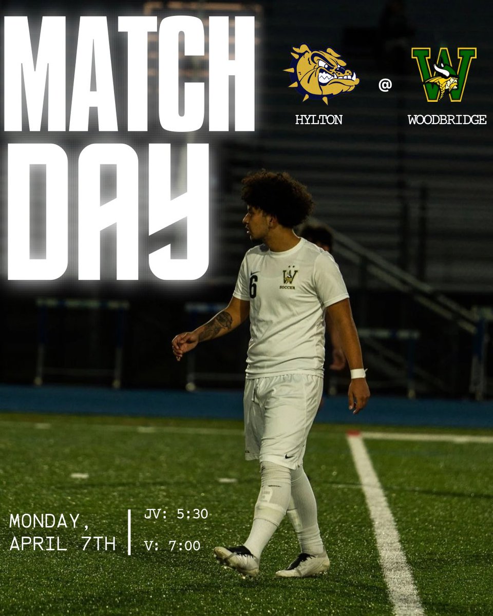 MATCH DAY ‼️
The boys take on the Hylton Bulldogs at home next district game. 
#vikingsoccer

⚽️ Woodbridge Vikings⠀
🆚 <a href="/HyltonBSoccer/">CD Hylton Boys Soccer</a> 
📆 4.7.2025
🕔 JV at 5:30; Varsity at 7:00 PM
🏆 Cardinal District  
🎯Woodbridge HS