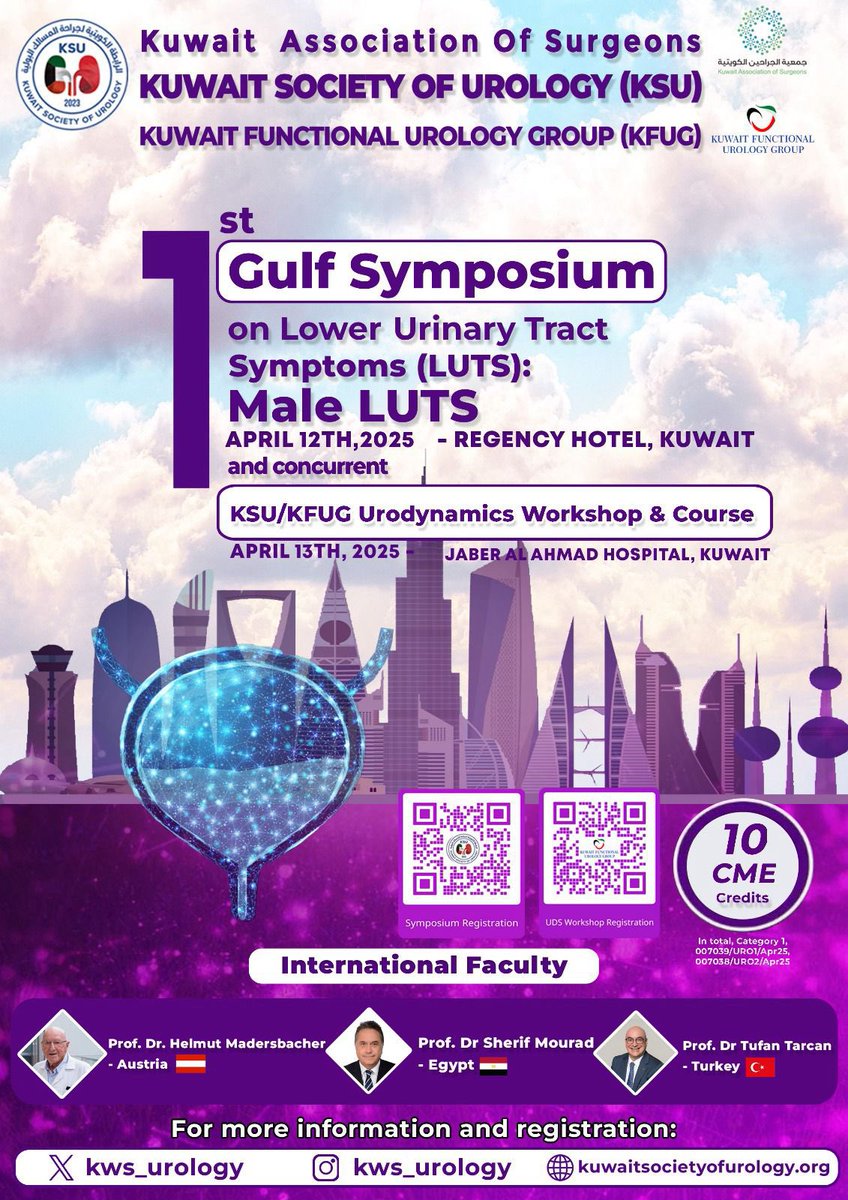 Kuwait Society of Urology (KSU) in collaboration with the Kuwait Functional Urology Group (KFUG) reminds you that our First Gulf Symposium on Lower Urinary Tract Symptoms (LUTS) concentrating on Male LUTS, and the concurrent Urodynamics Course and Workshop will being in 5 days!
