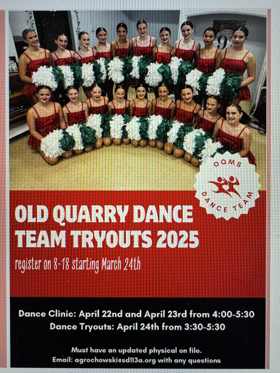 Old Quarry Athletics & Activites (@ad_oqwarriors) on Twitter photo <a href="/OQDance/">Old Quarry Dance Team</a> tryout sign ups are OPEN! Tryouts will take place at the end of the month 👏🏼 <a href="/OQDance/">Old Quarry Dance Team</a> tryout sign ups are OPEN! Tryouts will take place at the end of the month 👏🏼