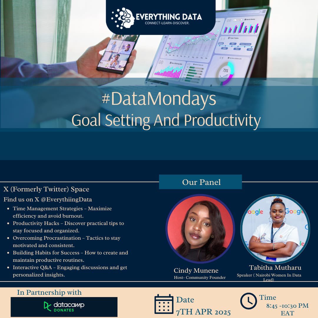 EverythiingData's tweet image. Tonight on #DataMondays:
Let’s get real about goals and getting things done.
Data, discipline, and the mindset to make it happen.
Space link below 👇
#DataCommunity #EverythingData