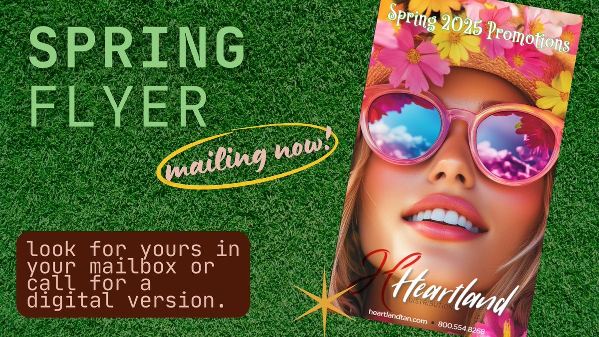 HeartlandTan's tweet photo. ✉️ 👀 Our April Spring Flyer is officially in the mail! Packed with fresh finds, promos &amp; product drops—check your mailbox 📫 and let us know what you’re loving!
#SpringPromotions #TanningFlyer #SalonRetail https://t.co/BViu6SeXdc
