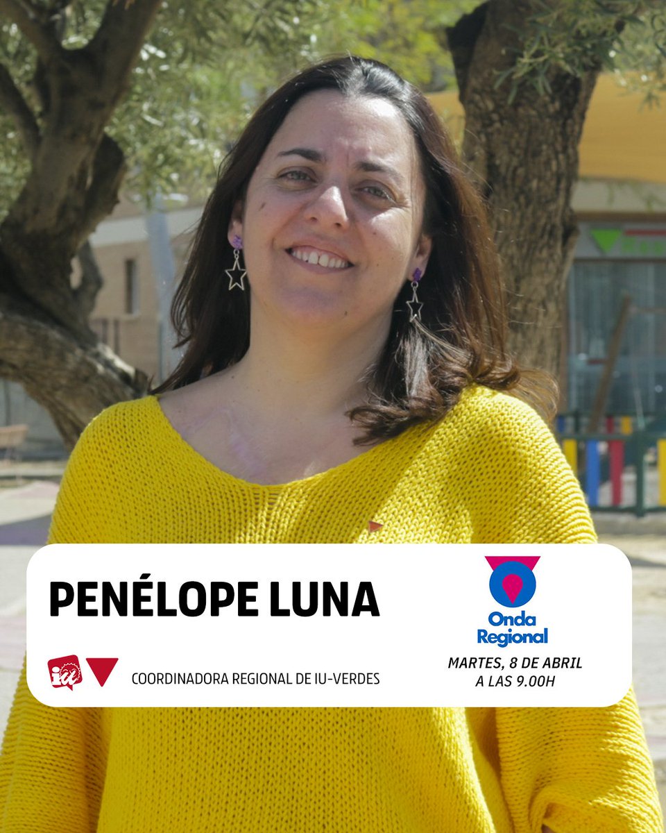 🎙️ Este martes por la mañana, nuestra coordinadora regional Penélope Luna, estará en el programa de 'Plaza Pública' de <a href="/ORMurcia/">Onda Regional</a>.

🔻 Siguelo en directo a partir de las 09:00h.