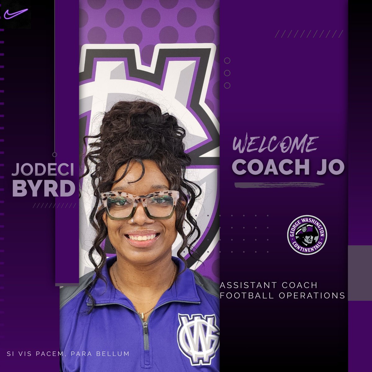 George Washington Football Program Welcomes Coach Jodeci Byrd as Assistant Coach/Football Operations

In her role with George Washington, Coach Byrd will oversee study tables, academics, and attendance, while also assisting in the college recruitment process.