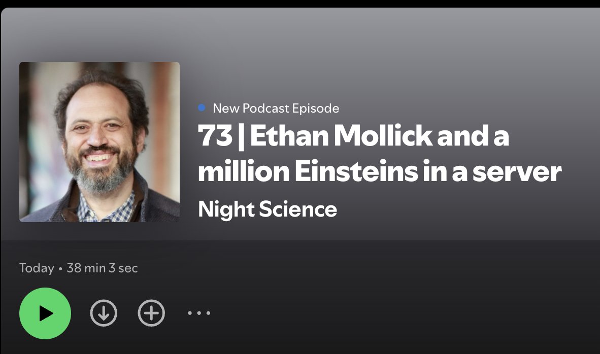 The Night Science Podcast (@nightsciencepod) on Twitter photo New Night Science Podcast episode! We talk with Ethan Mollick – bestselling author of “Co-Intelligence” – about the need for scientists to actively experiment with AI tools, share their methods openly, and reconsider scientific workflows in light of rapid AI progress. <a href="/emollick/">Ethan Mollick</a> New Night Science Podcast episode! We talk with Ethan Mollick – bestselling author of “Co-Intelligence” – about the need for scientists to actively experiment with AI tools, share their methods openly, and reconsider scientific workflows in light of rapid AI progress. <a href="/emollick/">Ethan Mollick</a>