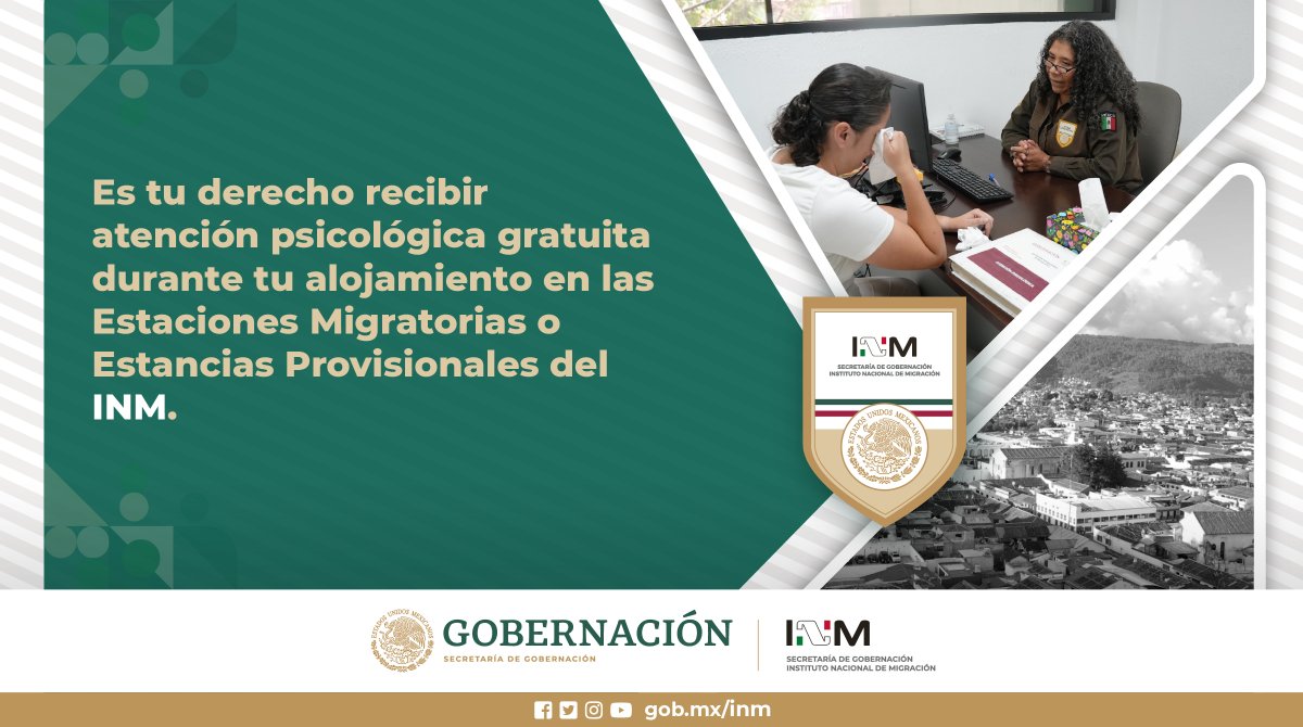 INAMI_mx's tweet photo. ✅ #Recuerda | Si ingresaste a una Estación o Estancia Migratoria del @INAMI_mx 🇲🇽, tienes derecho a recibir atención psicológica gratuita durante tu estancia. #INMContigo 🫱🏽🫲🏾 https://t.co/XExU5TGUio