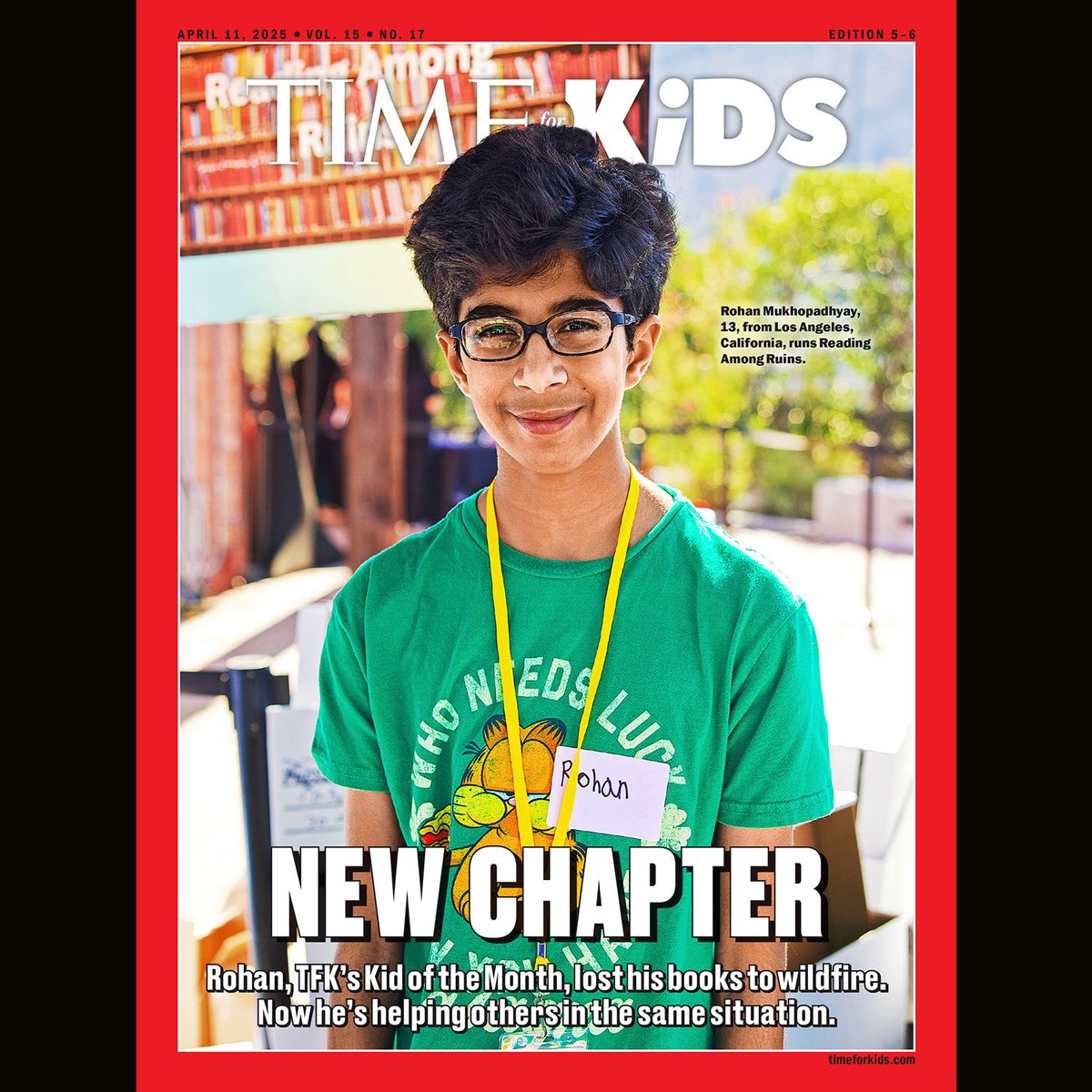 Rohan, 13, lost his home in the Palisades Fire, in Los Angeles. Along with it, he lost his beloved book collection. Now, the seventh grader is working to get books into the hands of other kids affected by the fires. Read more about our Kid of the Month: tfk.news/4ib7RWH 📚