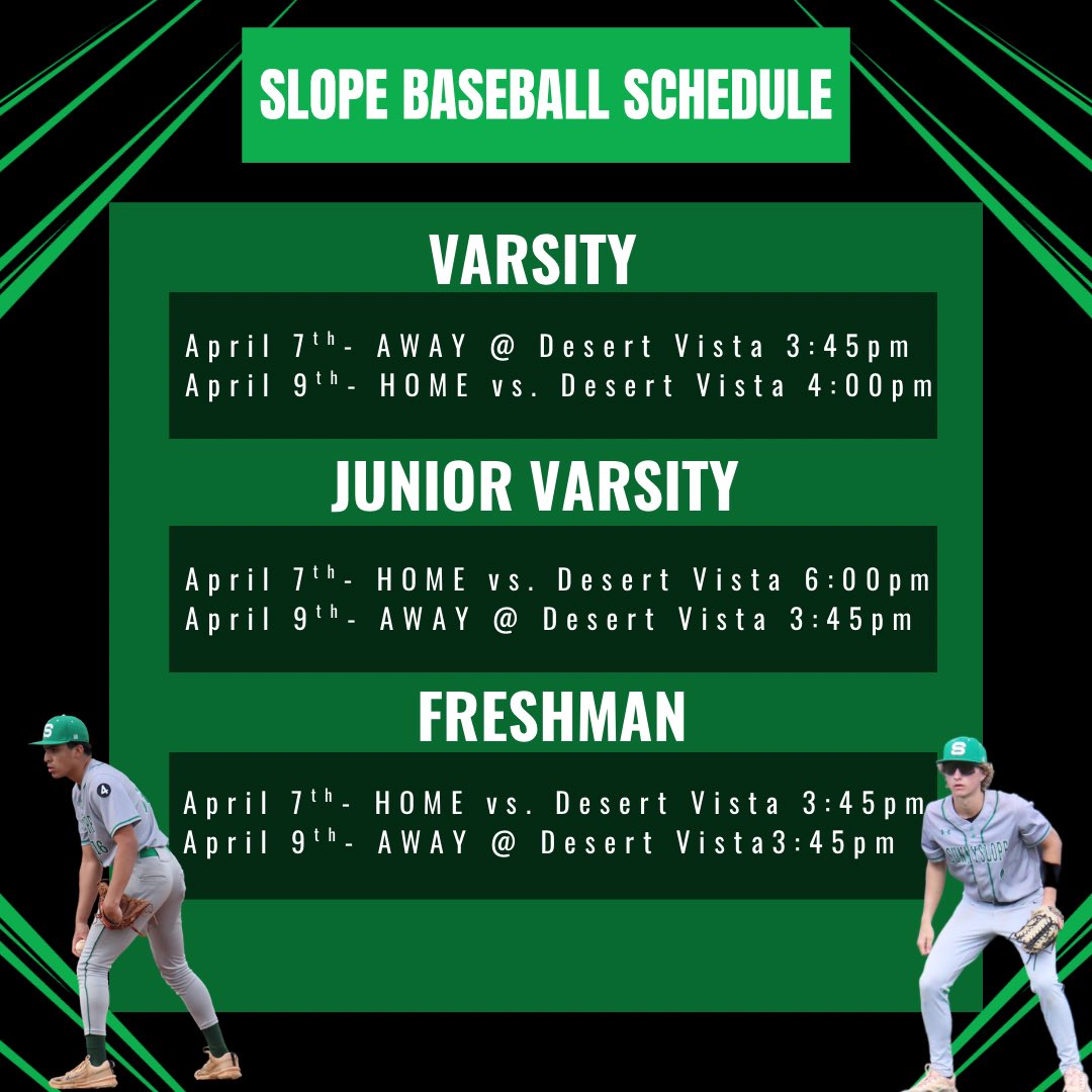 #SlopeBaseball takes on Desert Vista this week. Let’s make it a great week boys! 
#sunnyslopebaseball #govikings